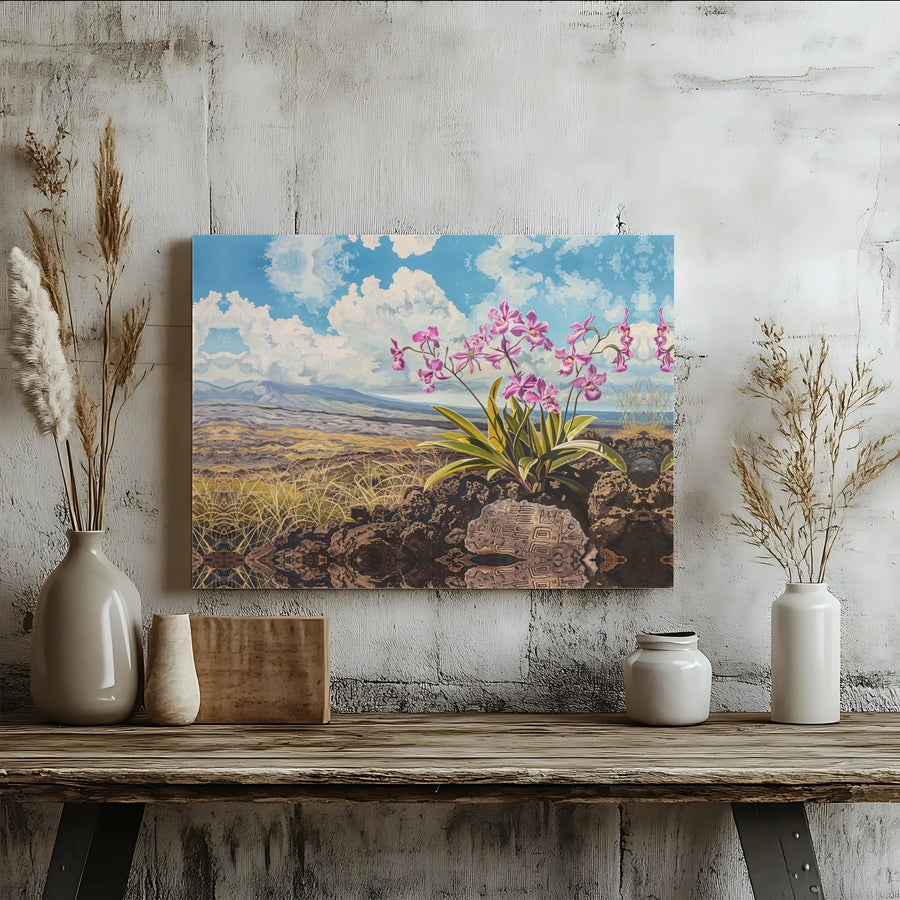 Pink Orchid Wall Art | Hawaii Volcanic Landscape Print | Premium 1.25" Gallery Canvas | Tropical Botanical Home Decor Gift