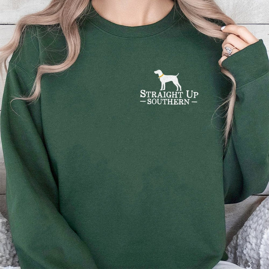 Straight Up Southern Sweatshirt | Hunting Dog Graphic Print | Cotton Blend Premium Crewneck | Gift For Country Life Lovers