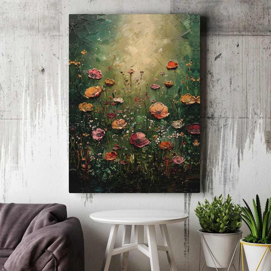 Wildflower Field Canvas Art | Impasto Floral Texture Painting | Premium Gallery Wrap Print | Nature Inspired Modern Home Decor Gift