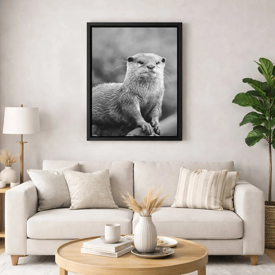 Otter Portrait Canvas Print | Black and White Wildlife Wall Art | Premium Gallery Wrapped Canvas | Nature Lover Gift for Home Office Decor