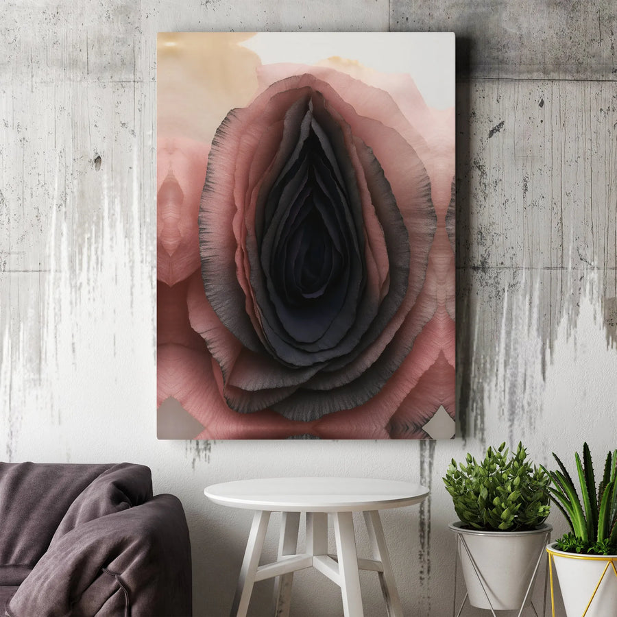 Abstract Floral Canvas Wall Art | Moody Pink and Black Macro Flower Print | Premium Gallery Wrapped Canvas | Modern Living Room Decor Gift