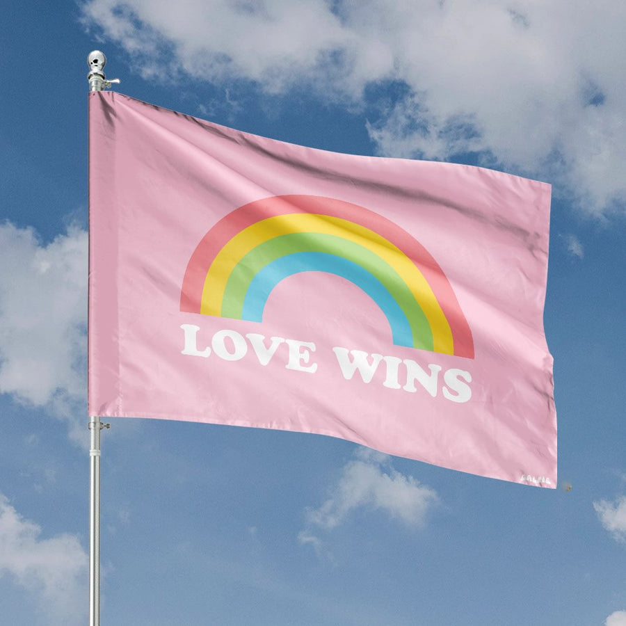 Love Wins Pride House Flag | Pastel Rainbow Design | Durable Weather-Resistant Polyester | LGBTQ+ Home Decor Garden Banner Gift