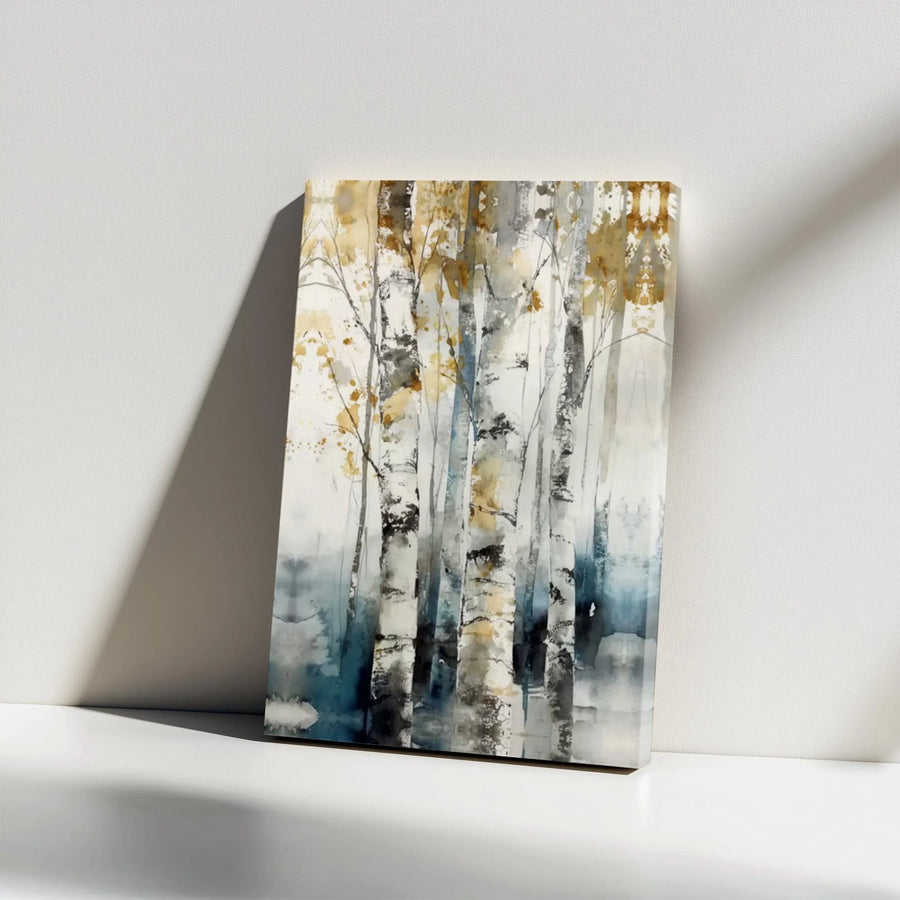 Birch Tree Canvas Wall Art | Modern Abstract Watercolor Forest Print | Premium Gallery Wrapped Canvas | Rustic Living Room Decor Gift