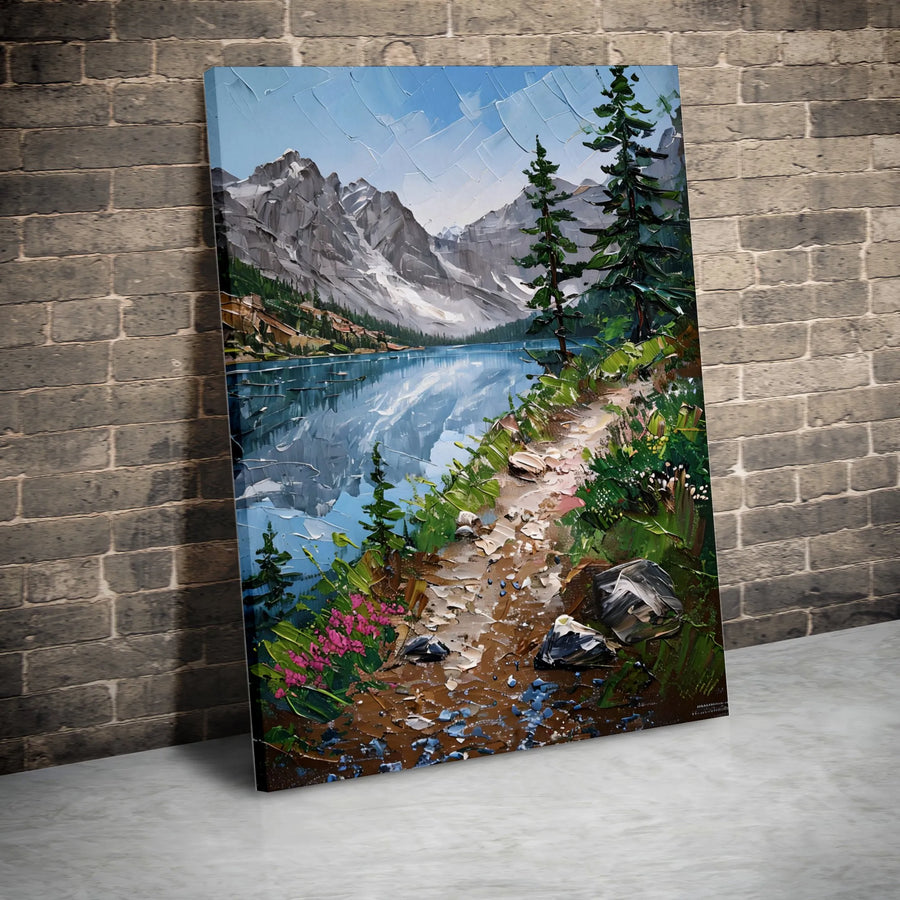 Mountain Lake Landscape Canvas Art | Impasto Pine Forest Nature Print | Gallery-Quality 1.25 Inch Thick Wall Decor | Gift for Nature Lovers