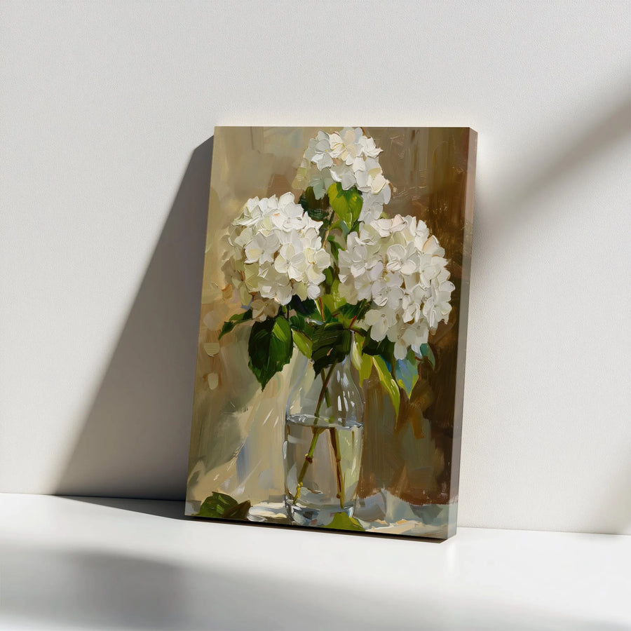 White Hydrangea Canvas Wall Art | Textured Botanical Art Print | Premium Gallery Wrapped Canvas | Modern Farmhouse Living Room Decor Gift
