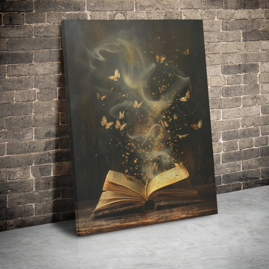 Magical Book Canvas Print | Butterfly Fantasy Wall Art | Premium Gallery Wrap Decor | Enchanted Library Decor For Book Lovers