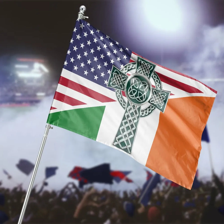 Irish American Flag | Celtic Cross US Ireland Heritage | Double-Sided Polyester | Patriotic Yard Decor Gift