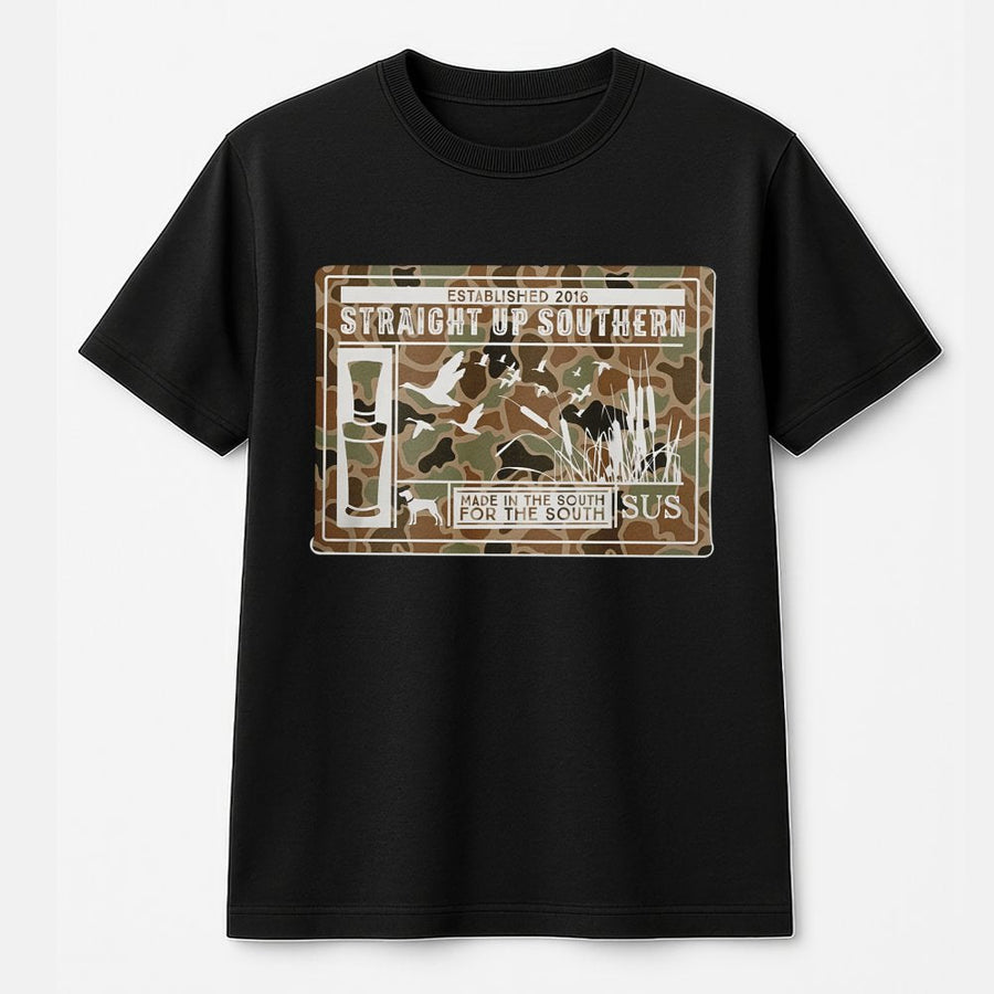 Southern Duck Hunting T-Shirt | Camo Wildlife Graphic Print | Premium 100% Cotton Tee | Gift for Outdoor Country Sportsmen