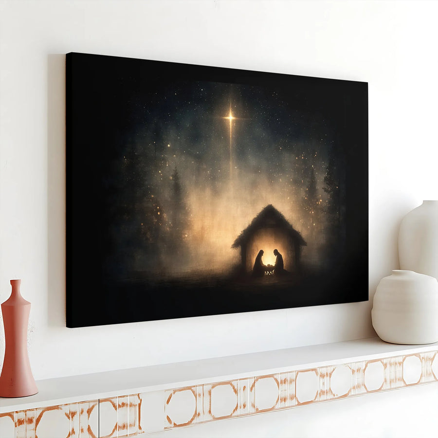 Nativity Scene Canvas Print | Star of Bethlehem Christmas Wall Art | Premium Gallery Wrap Decor | Religious Holiday Home Gift