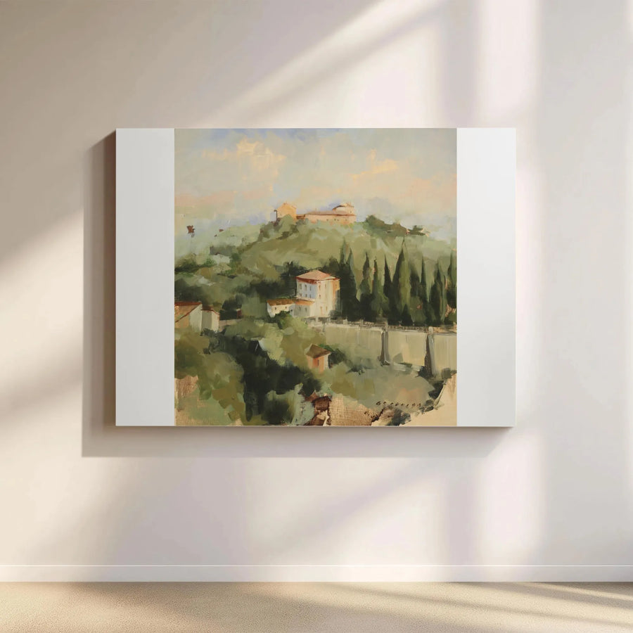Italian Landscape Canvas Art | Vintage Umbrian Hillside Print | Premium Gallery Wrapped Canvas | Rustic Farmhouse Wall Decor Gift