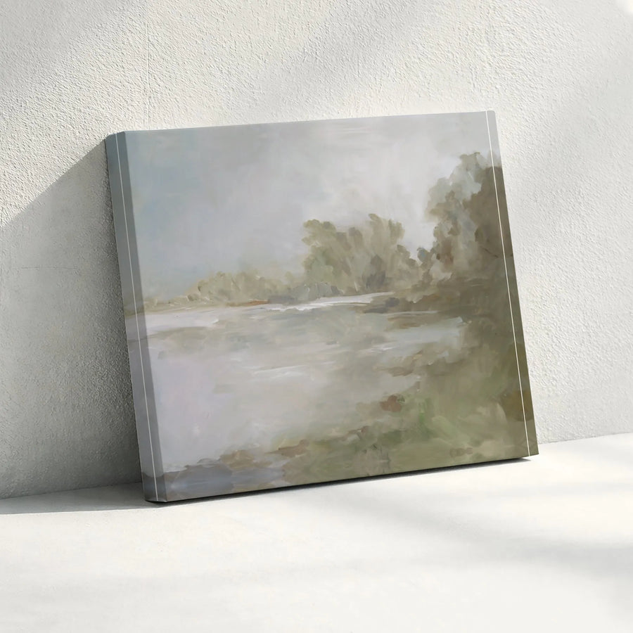 Abstract Landscape Canvas Wall Art | Serene Riverside Painting Print | Premium 1.25" Thick Gallery Wrap | Modern Home Decor Gift