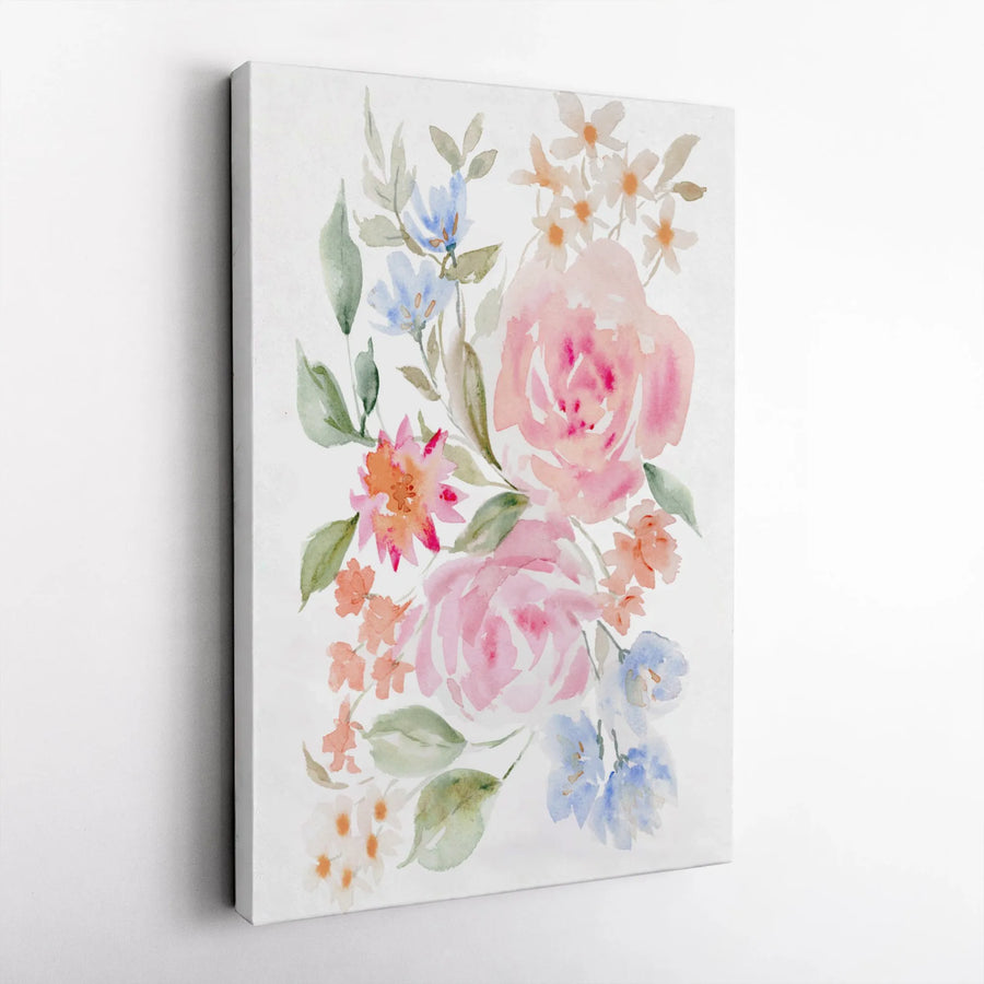 Watercolor Floral Bouquet Canvas Art | Pink Roses Botanical Print | 1.25 Inch Gallery Wrap | Elegant Home Decor Wall Art Gift