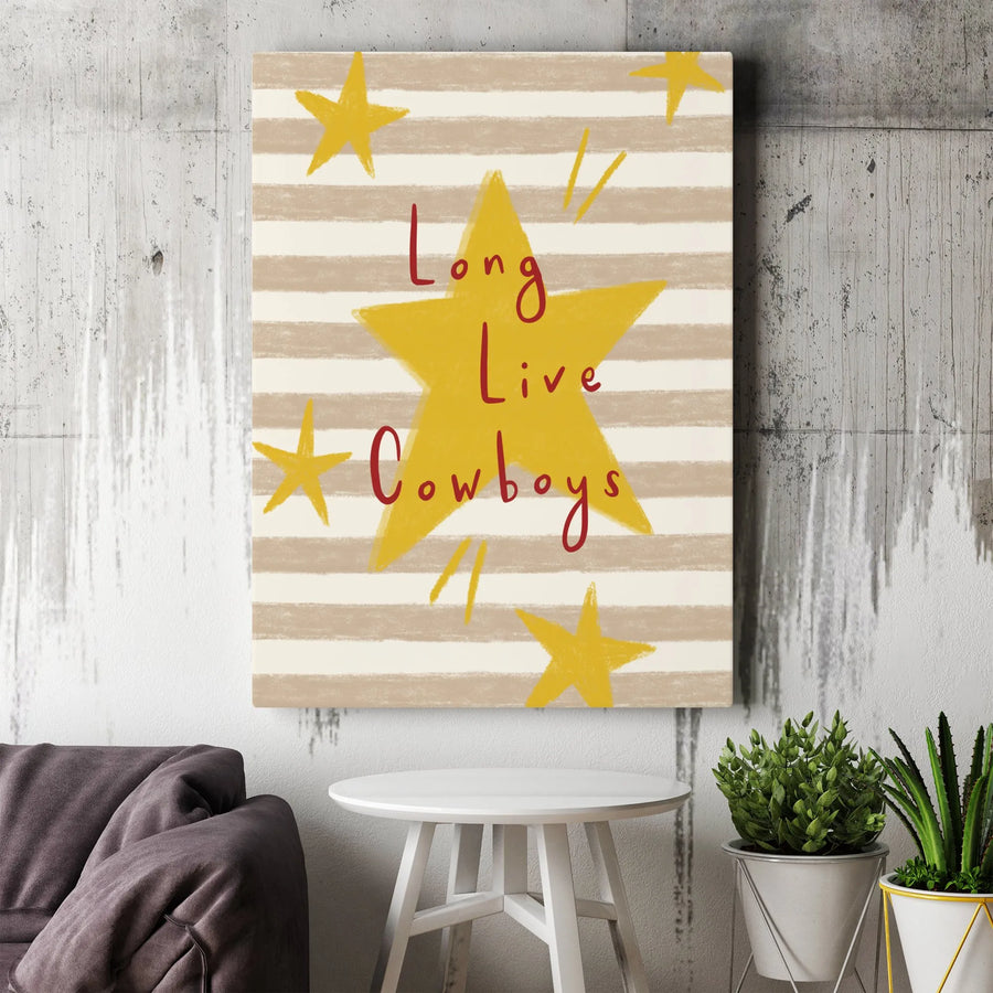 Long Live Cowboys Canvas Wall Art | Western Star Typography Print | Premium 1.25" Gallery Wrap | Modern Farmhouse Decor For Home Office