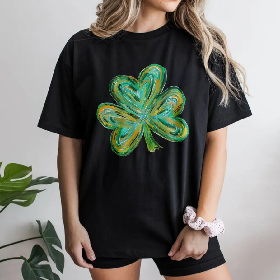 Watercolor Shamrock T-Shirt | Abstract Irish Clover Art Print | Premium Soft Cotton Tee | St Patricks Day Gift For Men And Women