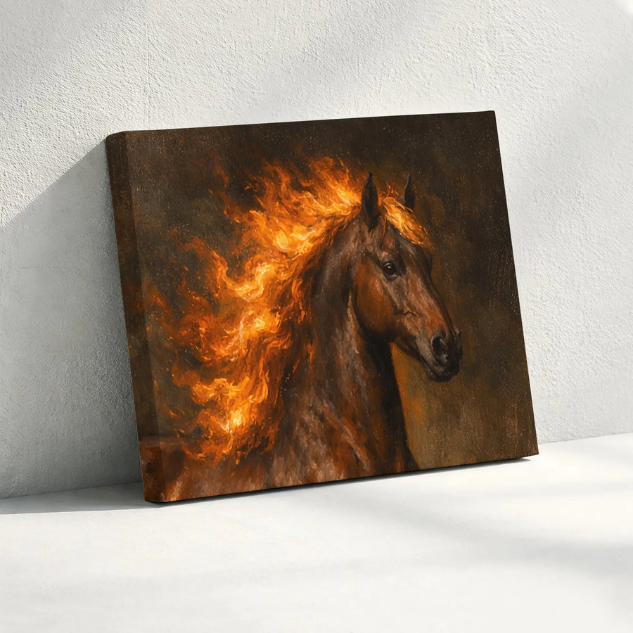 Fiery Horse Wall Art | Abstract Flame Mane Canvas Painting | Premium Gallery Wrapped Decor | Equestrian Wildlife Gift for Horse Lovers