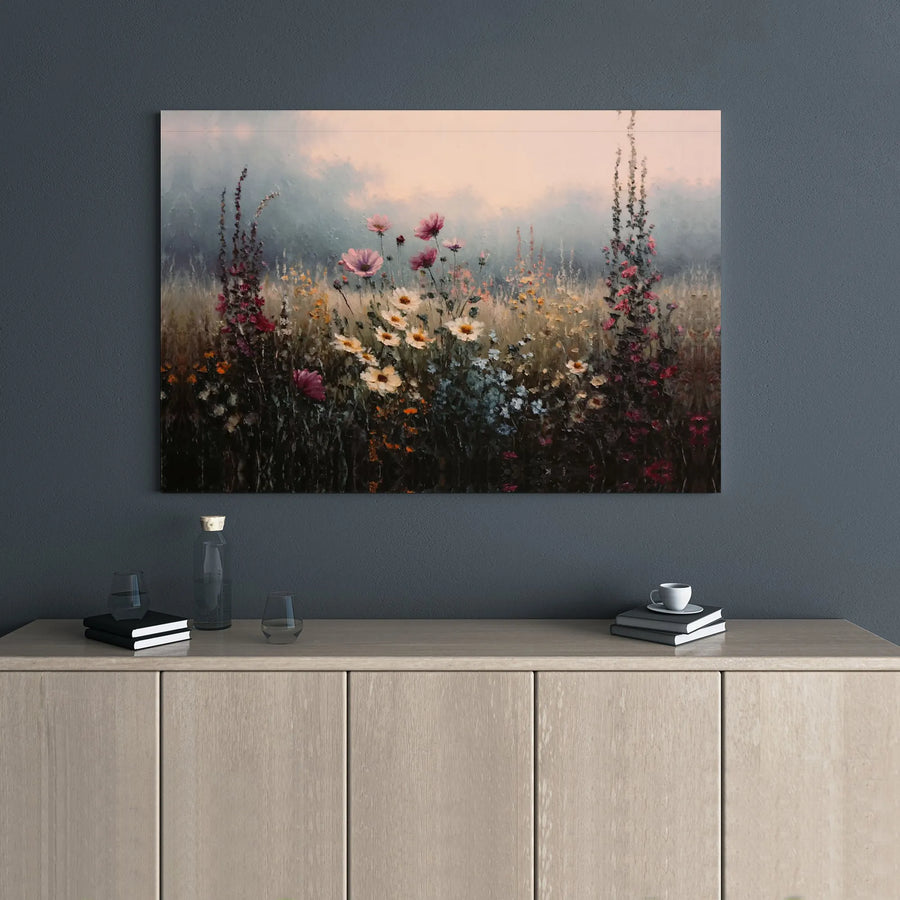 Misty Wildflower Meadow Canvas Print | Impressionist Floral Landscape Wall Art | Gallery Wrapped Premium Canvas | Ready to Hang Nature Home Decor