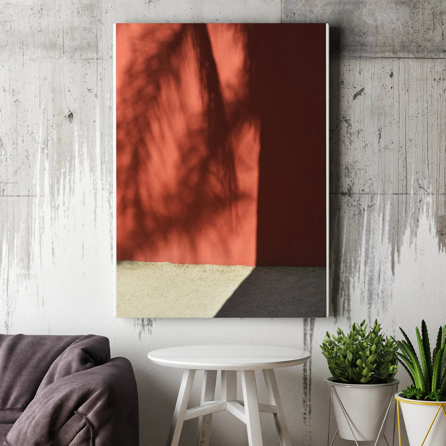 Abstract Shadow Canvas Print | Terracotta Wall & Botanical Shadow Art | Premium Gallery Wrap Canvas | Modern Home Decor Gift