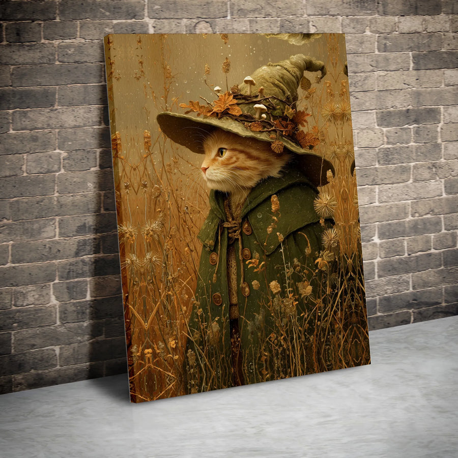 Witch Cat Canvas Wall Art | Fantasy Mushroom Hat Illustration | Premium Canvas Print | Cottagecore Home Decor Gift for Cat Lover