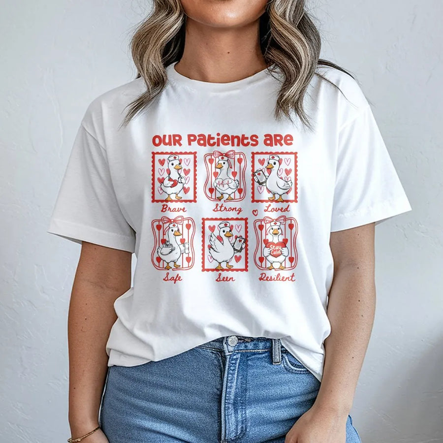 Nurse Duck T-Shirt | Our Patients Are Brave Strong Loved Pullover | Premium Cotton Blend Jumper | Healthcare Appreciation Gift for Nurse or Doctor