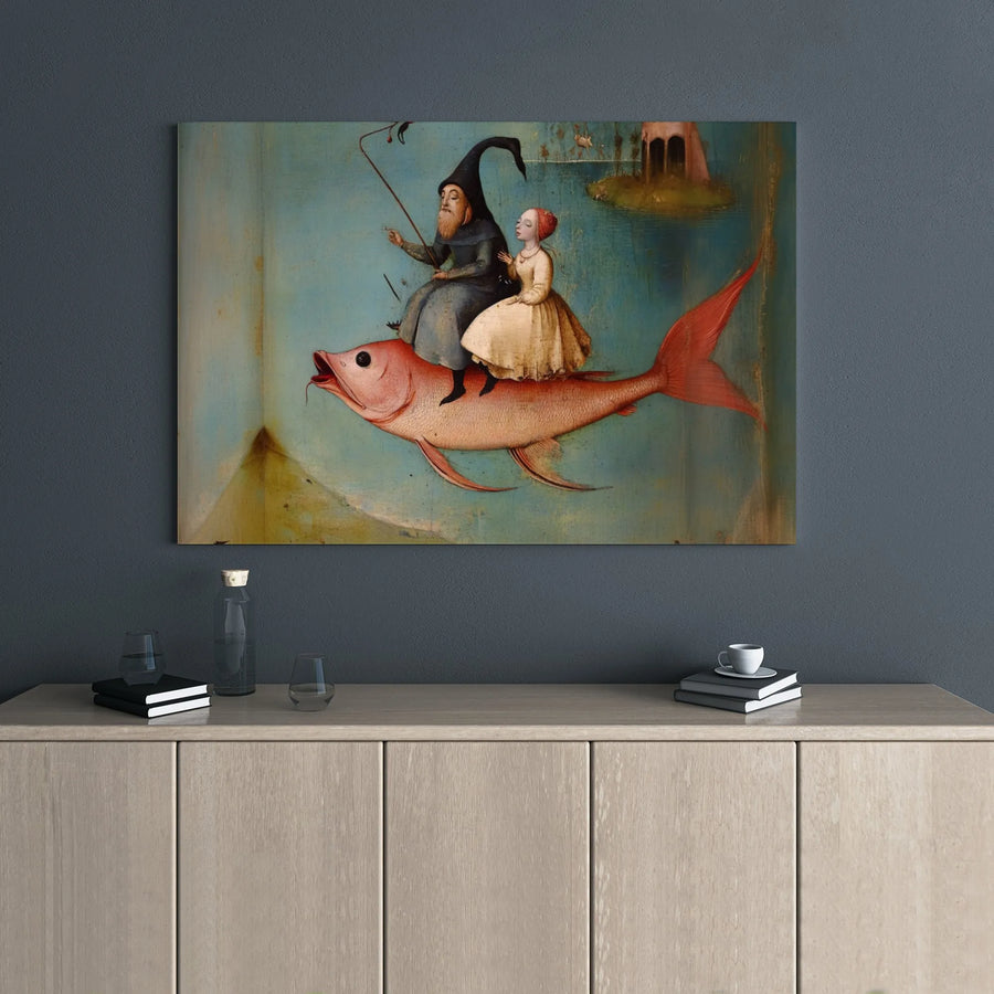 Hieronymus Bosch Canvas Print | Surreal Fantasy Flying Fish Art | 1.25-Inch Gallery Wrap | Museum Quality Fine Art Decor for Home