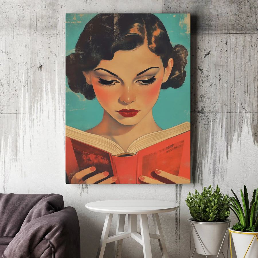 Vintage Art Deco Woman Reading Canvas Print | Retro Style Book Reader Wall Art | Premium 1.25" Gallery Wrap | Sophisticated Home Decor Gift