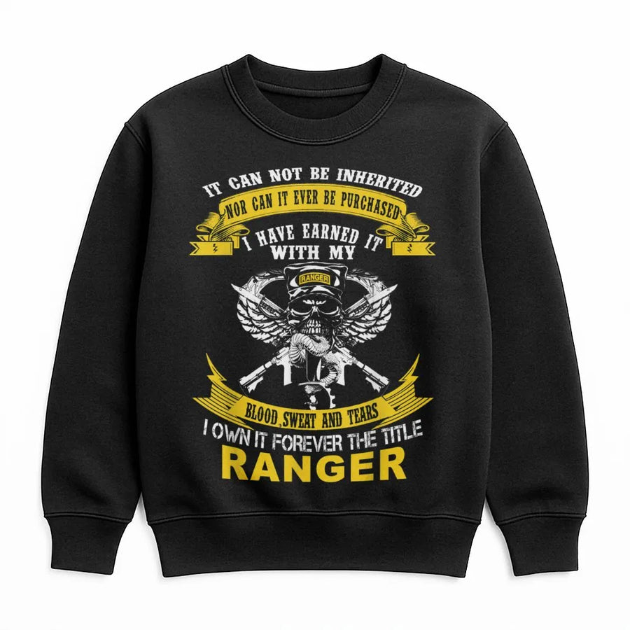 Army Ranger Sweatshirt | Earned With Blood Sweat and Tears Design | Premium Cotton Blend | Military Veteran Gift for Him