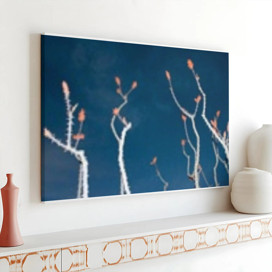 Winter Botanical Canvas Wall Art | Abstract Frosted Branches Print | Premium Fade-Resistant Canvas | Modern Living Room Decor