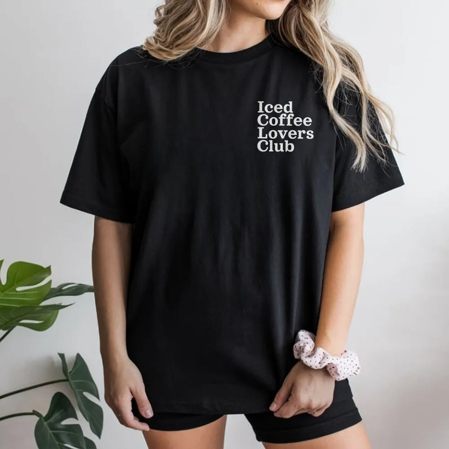 Iced Coffee Lovers Club T-Shirt | Trendy Minimalist Graphic Sweatshirt | Soft Cotton Blend Pullover | Unisex Gift for Coffee Lover