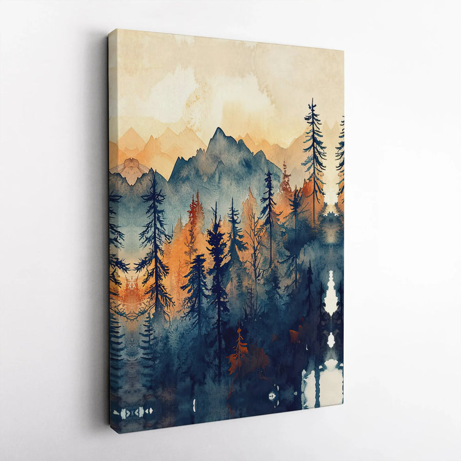 Watercolor Mountain Forest Wall Art | Abstract Pine Tree Landscape Canvas | Premium Fade-Resistant Print | Gallery Quality Home Decor