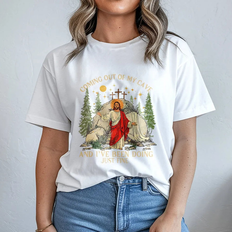 Jesus Coming Out Of My Cave T-Shirt | Funny Christian Easter Graphic Tee | Premium 100% Cotton Apparel | Religious Gift For Men And Women