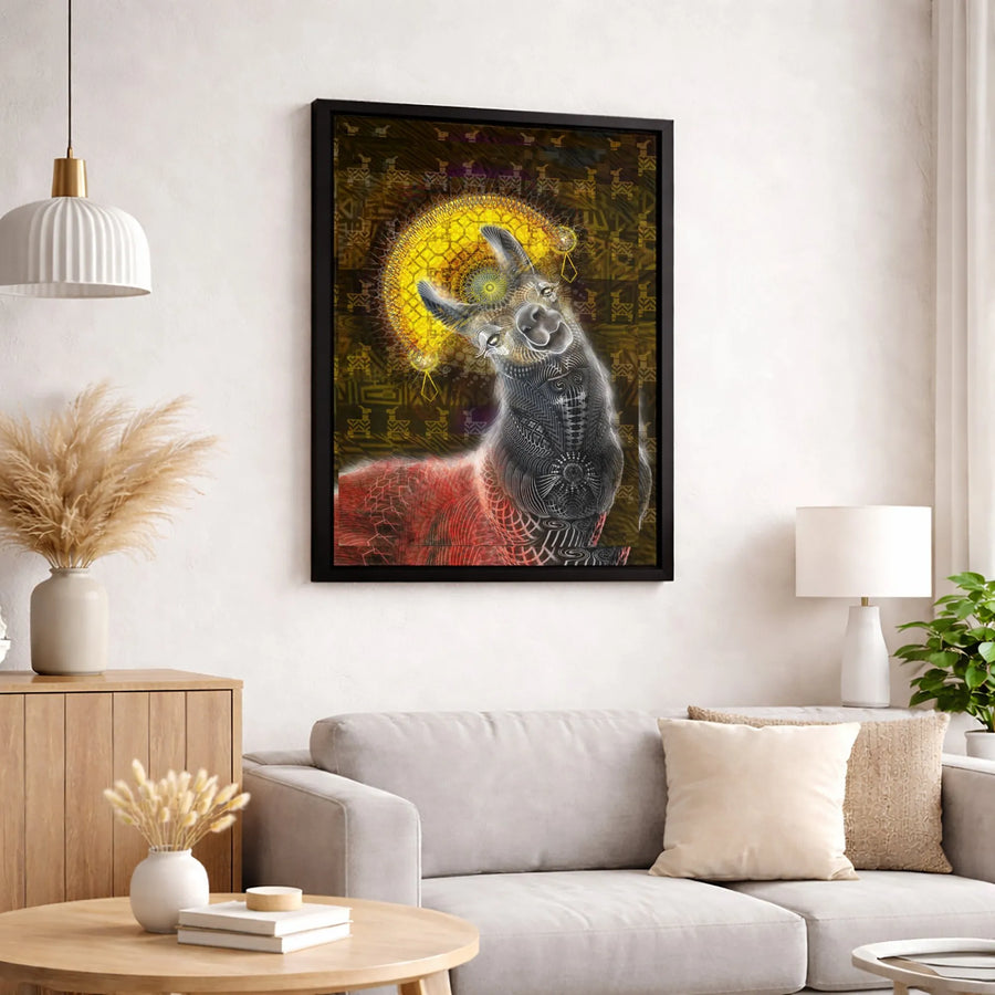 Psychedelic Llama Canvas Wall Art | Sun Mandala Andean Tribal Print | Premium Gallery Wrapped Decor | Spiritual Animal Gift for Home Office