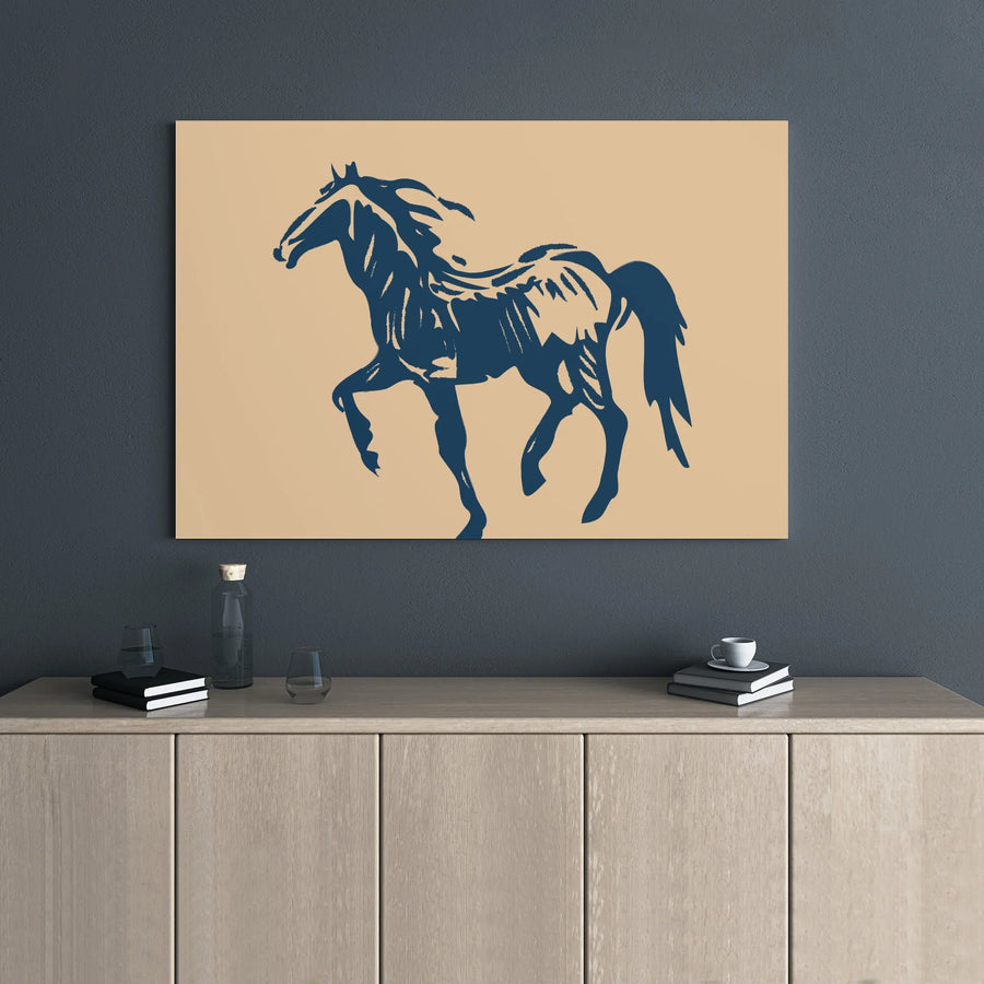 Prancing Horse Canvas Wall Art | Minimalist Blue Stallion Design | Premium Gallery Wrapped Decor | Modern Equine Home & Office Gift