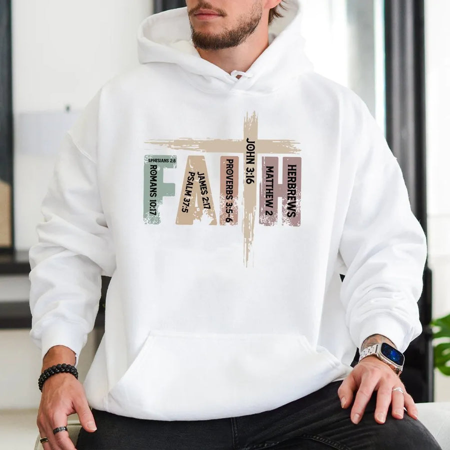 Faith Bible Verse Hoodie | Christian Scripture Cross Graphic | Premium Cotton Blend | Religious Gift for Men and Women
