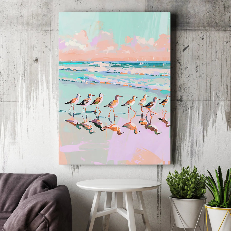 Coastal Birds Canvas Wall Art | Abstract Ocean Painting Print | Premium Gallery Wrapped Art | Nautical Living Room Decor Gift