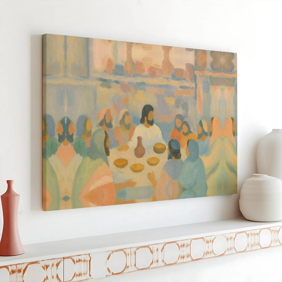 Last Supper Canvas Wall Art | Abstract Jesus and Disciples Fine Art Print | Premium 1.25” Gallery Wrap | Religious Home Decor Gift