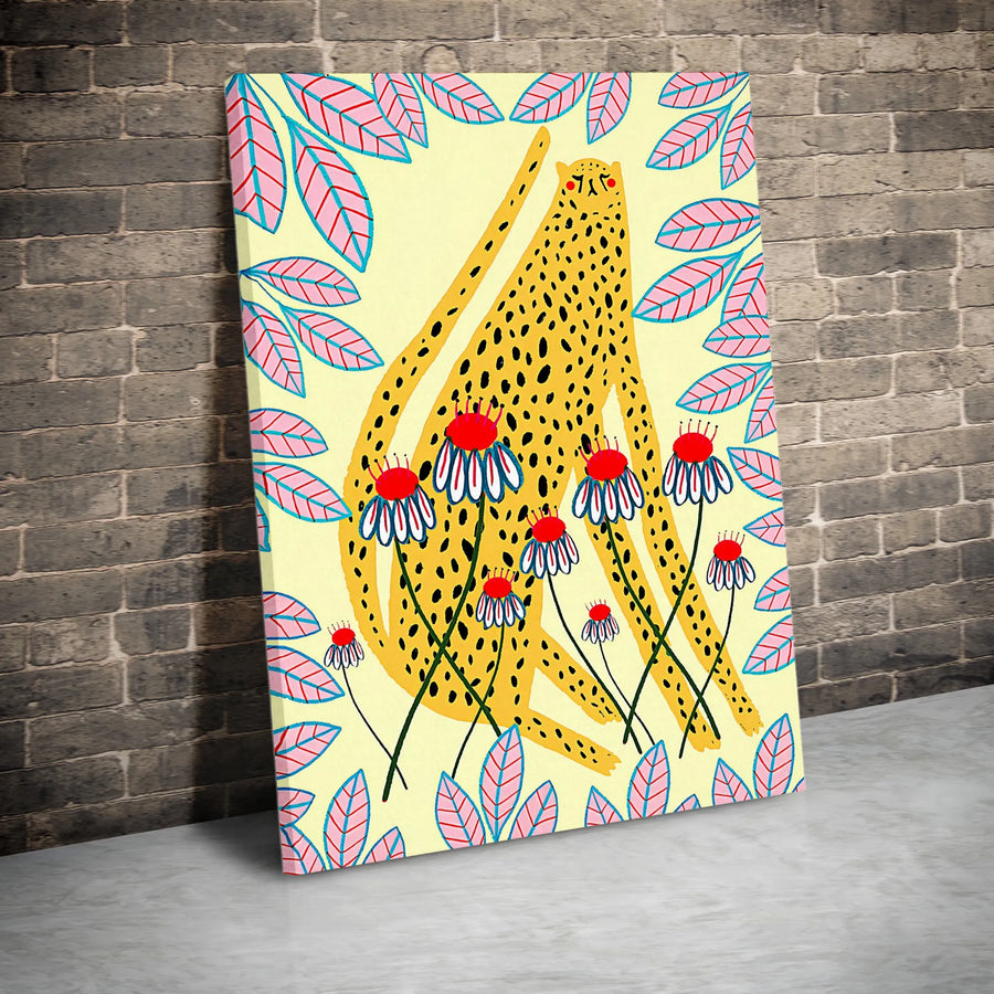 Cheetah Canvas Wall Art | Colorful Floral Jungle Print | Premium 1.25 Inch Gallery Wrap | Modern Safari Home Decor Gift for Animal Lovers