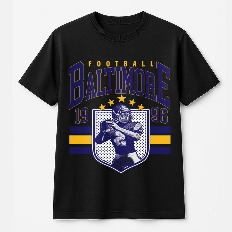 Baltimore Football Vintage 1996 Graphic Tee | Retro City Sports Shield Design | Premium 100% Cotton | Fan Apparel Gift for Him and Her