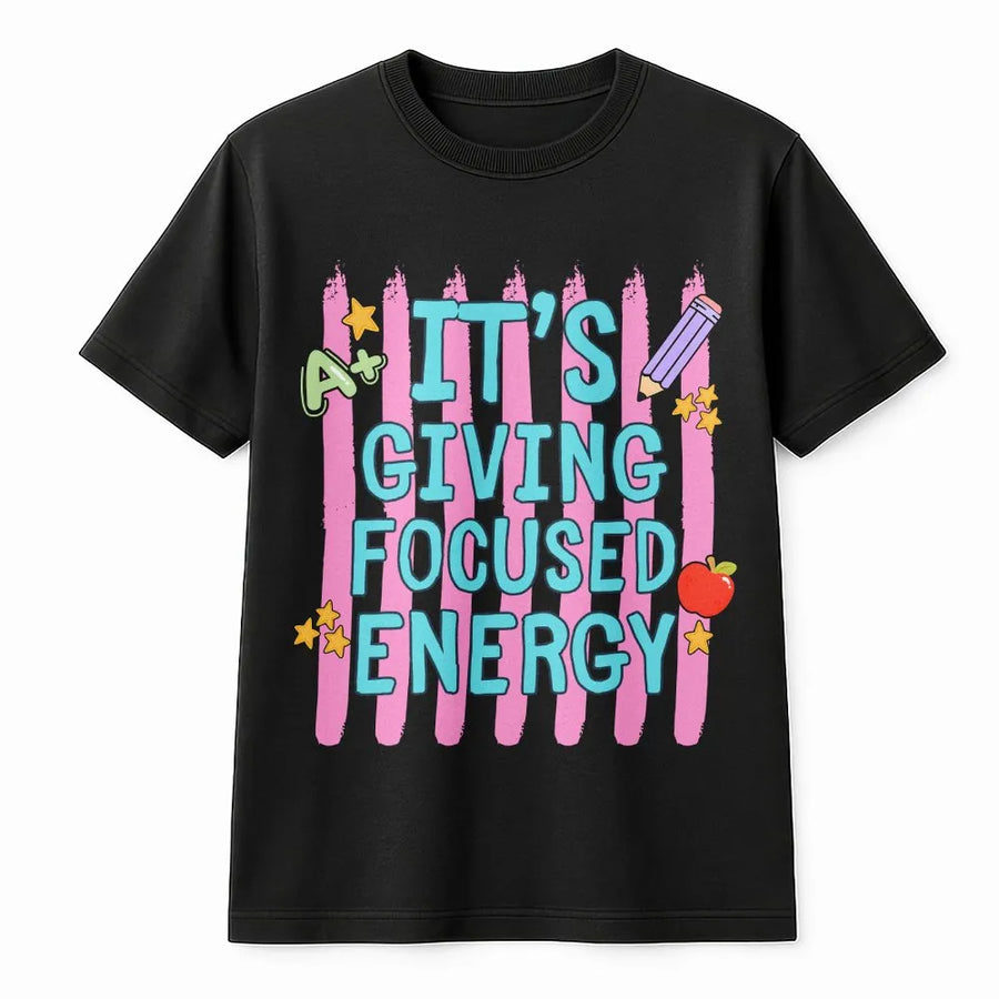 Funny Teacher T-Shirt | It's Giving Focused Energy Retro Graphic | Premium Cotton Blend | Back to School Gift for Educators
