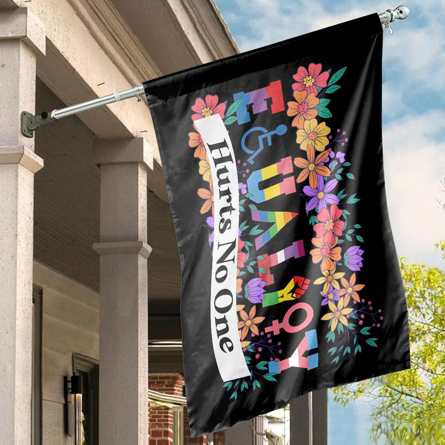 Equality Hurts No One House Flag | Pride & Social Justice Floral Banner | Weather-Resistant Polyester | Outdoor Garden Decor Gift