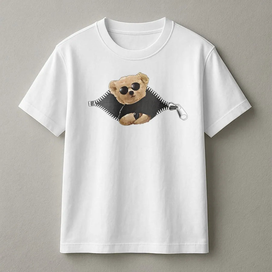 Cool Teddy Bear T-Shirt | Zipper Design Graphic Print | 100% Cotton Premium Tee | Unique Streetwear Gift for Women and Men