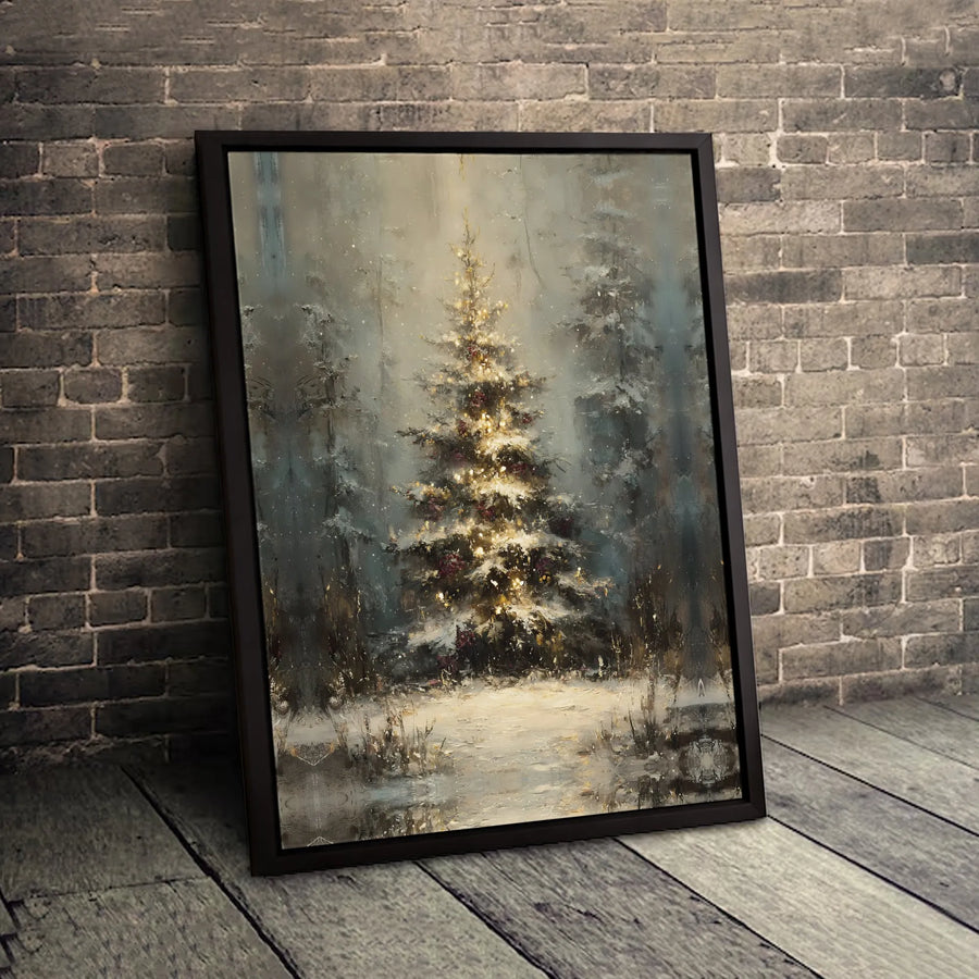 Christmas Tree Wall Art | Impressionist Snowy Forest Canvas Print | Gallery-Quality Framed Decor | Winter Holiday Home Gift