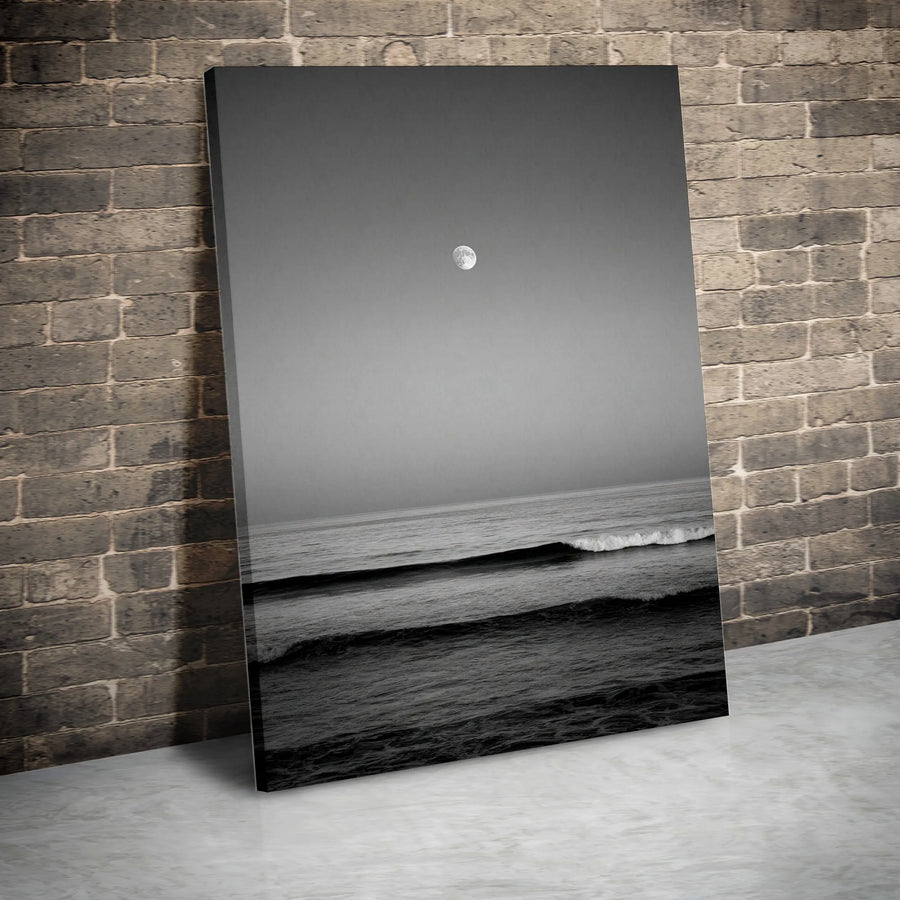 Black and White Moon Ocean Canvas Wall Art | Minimalist Seascape Night Print | Premium Gallery-Wrapped Gallery Quality | Modern Home Decor Gift