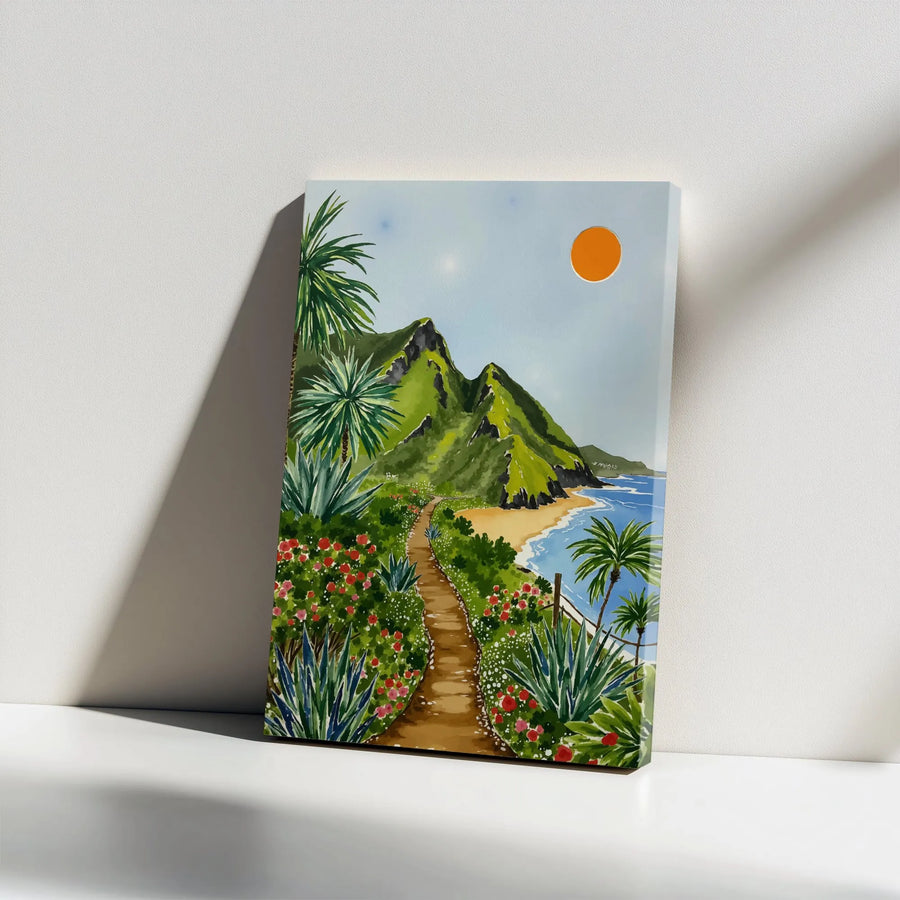 Tropical Beach Wall Art | Scenic Coastal Path Painting | Premium Fade-Resistant Canvas | Boho Coastal Living Room Decor Gift