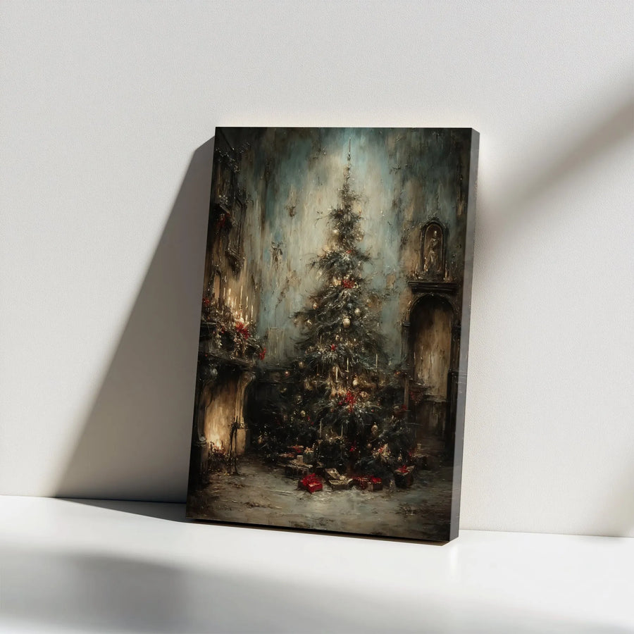 Moody Victorian Christmas Tree Canvas Art | Dark Academia Holiday Wall Decor | Premium Gallery Wrap Print | Festive Gothic Home Gift