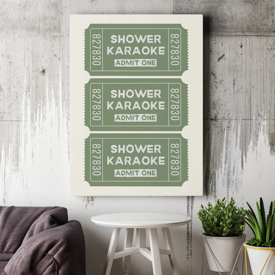 Shower Karaoke Canvas Wall Art | Funny Admit One Ticket Print | Premium Gallery Wrap Decor | Unique Bathroom Gift for Singers