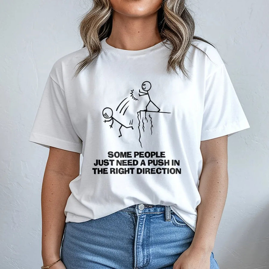Sarcastic Stick Figure T-Shirt | Funny Push Off a Cliff Graphic Tee | Soft Cotton Dark Humor Shirt | Edgy Gag Gift for Adults