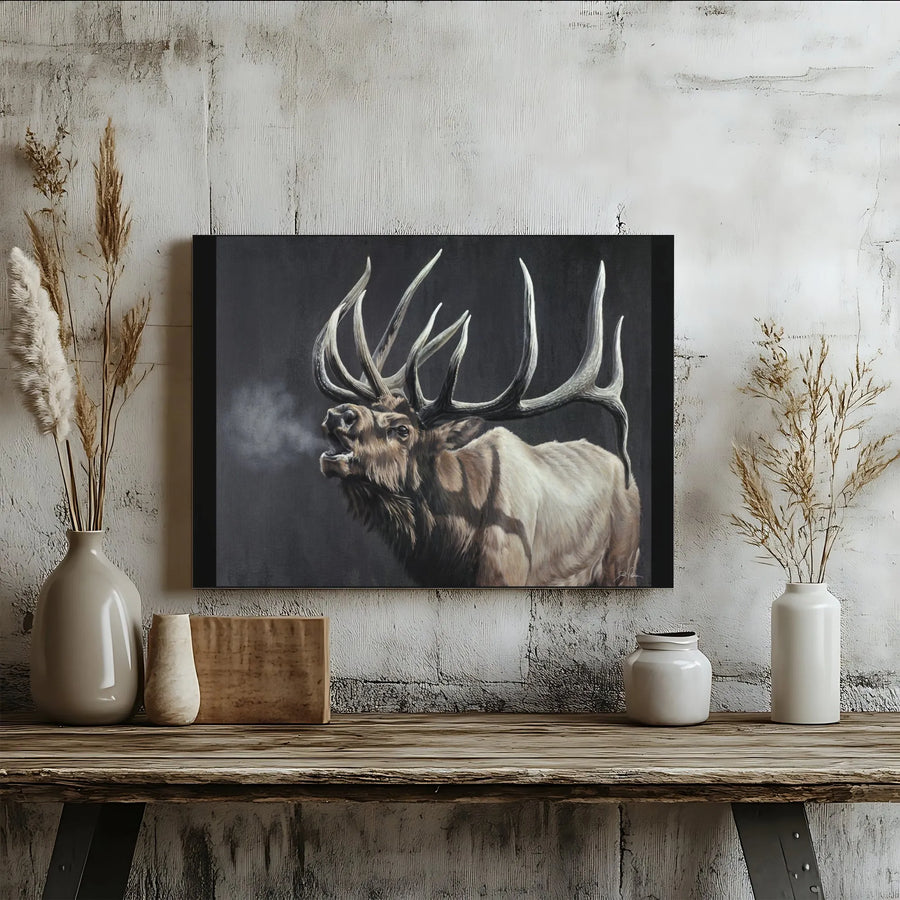 Bugling Bull Elk Canvas Wall Art | Majestic Wildlife Nature Print | Premium 1.25" Gallery Wrap | Rustic Mountain Home Decor Gift