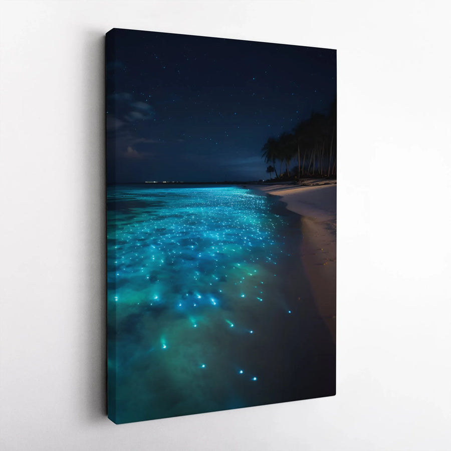 Bioluminescent Beach Wall Art | Glowing Sea of Stars Night Landscape | Gallery-Quality 1.25" Canvas Print | Modern Coastal Home Decor Gift