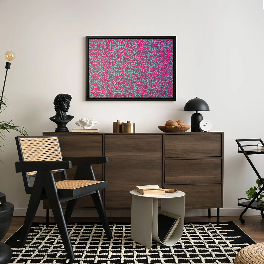 Abstract Maze Wall Art | Vibrant Pink and Blue Coral Pattern | Premium Gallery-Wrapped Canvas | Modern Minimalist Home Decor Gift
