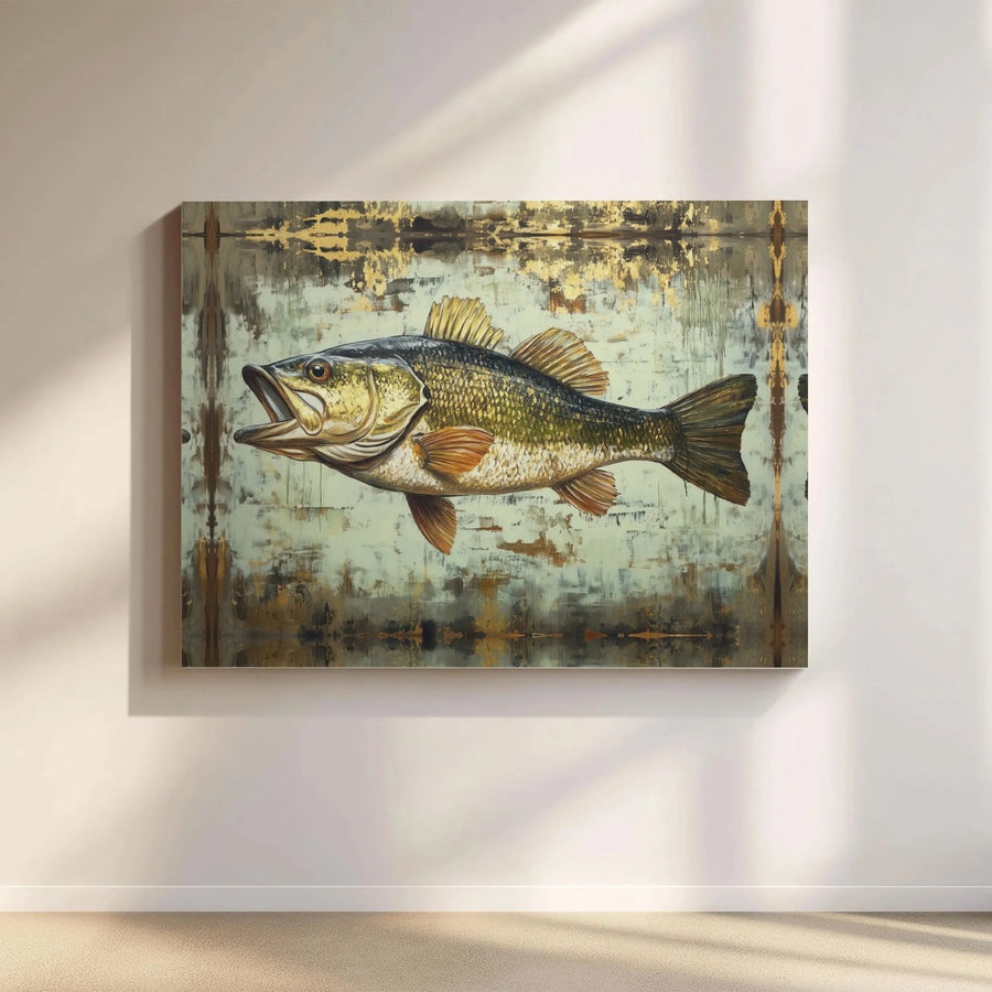 Largemouth Bass Fishing Wall Art | Rustic Farmhouse Fish Painting | Premium Gallery-Wrapped Canvas | Gift for Fisherman & Outdoorsman Decor